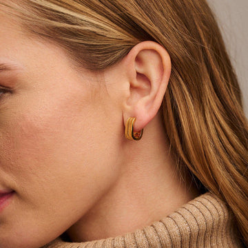 Chain Inlayed Mini Oval Hoops - Pale Gold