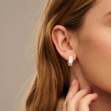 Chain Inlayed Mini Oval Hoops - Silver