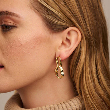 Interlocking Molten Link Drop Earring - Pale Gold