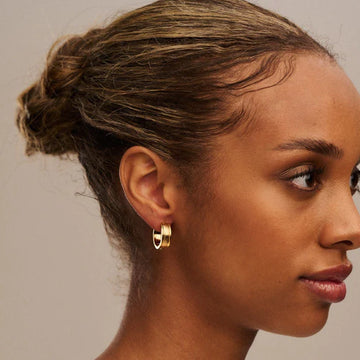 Linear Mid Size Hoops - Pale Gold
