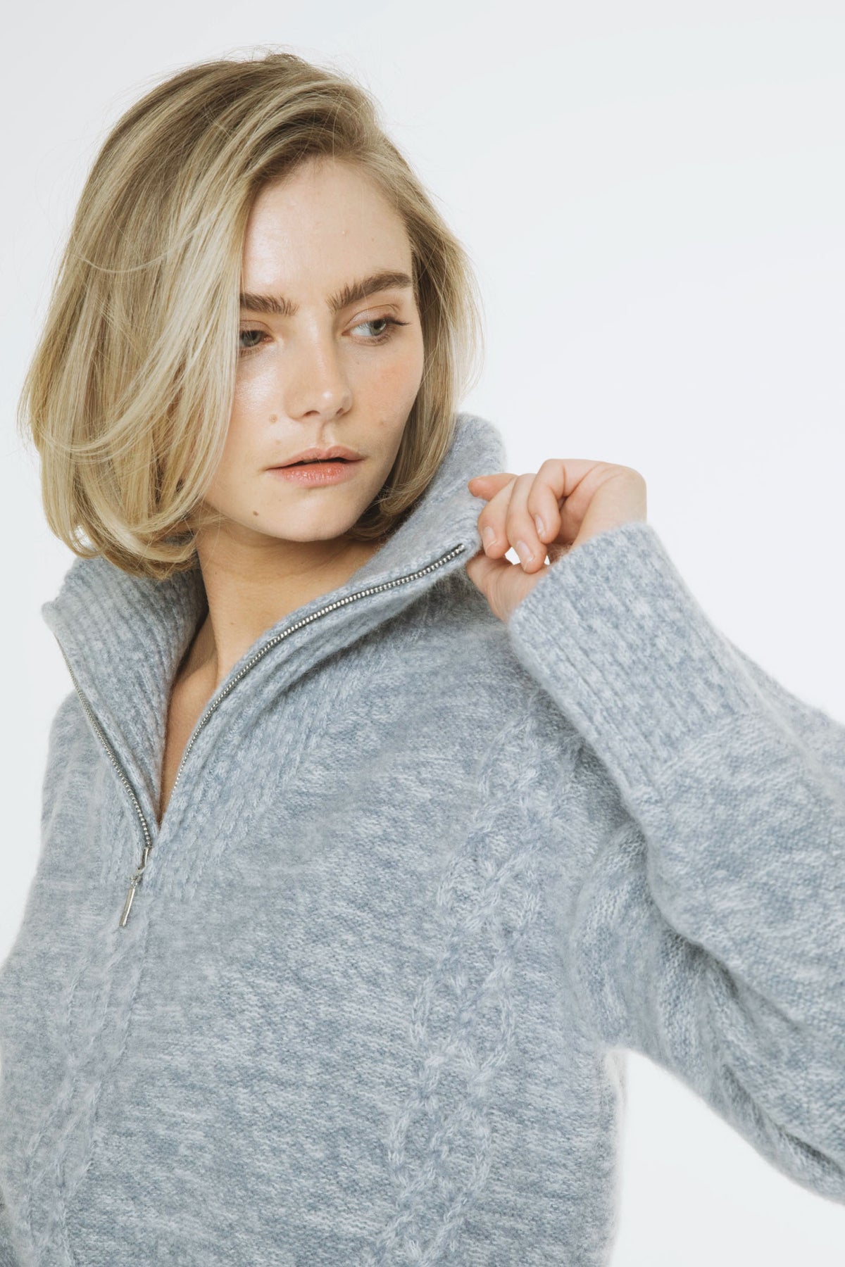 Tilia Zip Knit - Dusty Blue Melange