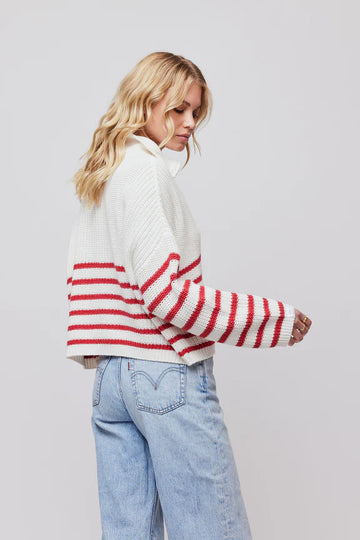 Florie Cotton Zip Knit - Red Stripe