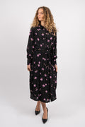 Walda Ls Aop Midi Dress - Black W/Cyclamen Flower