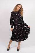 Walda Ls Aop Midi Dress - Black W/Cyclamen Flower