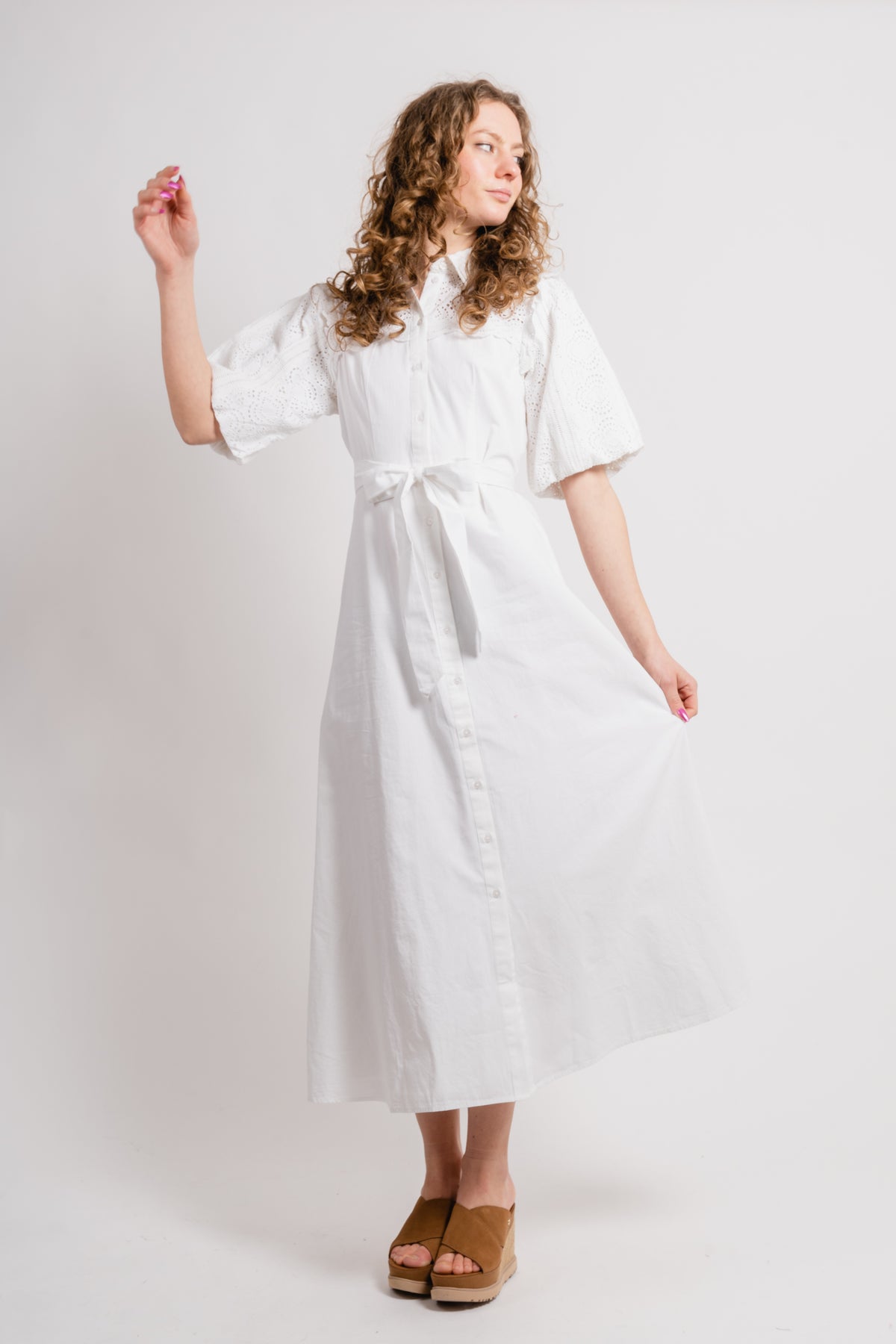 Violette 2/4 Ankle Broderi Dress - Bright White