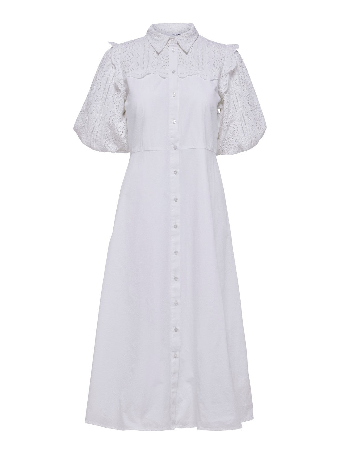 Violette 2/4 Ankle Broderi Dress - Bright White