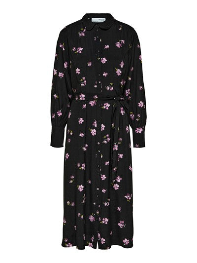 Walda Ls Aop Midi Dress - Black W/Cyclamen Flower