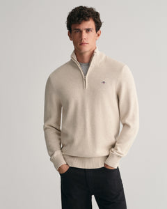 Casual Cotton Halfzip - Light Beige Melange
