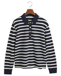 Breton Stripe Ls Pique Polo - Evening Blue