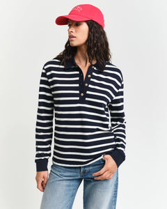 Breton Stripe Ls Pique Polo - Evening Blue