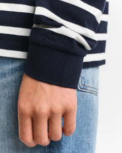 Breton Stripe Ls Pique Polo - Evening Blue