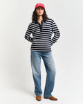 Breton Stripe Ls Pique Polo - Evening Blue