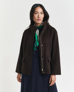 Short Wool Jacket With Zip - Deep Brown
