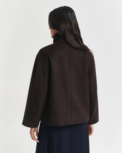 Short Wool Jacket With Zip - Deep Brown