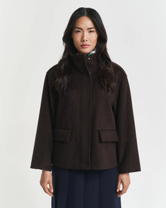 Short Wool Jacket With Zip - Deep Brown