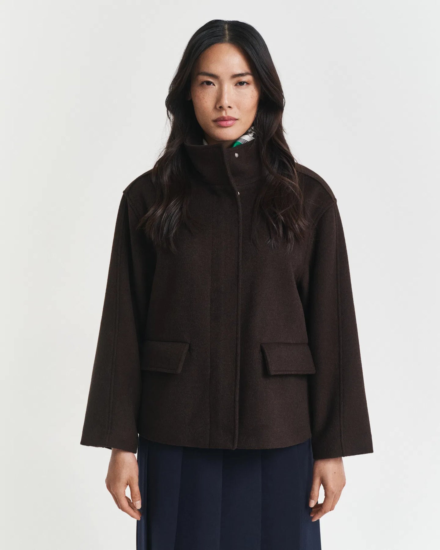Short Wool Jacket With Zip - Deep Brown