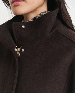 Short Wool Jacket With Zip - Deep Brown