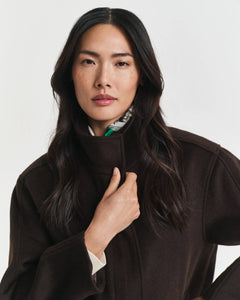 Short Wool Jacket With Zip - Deep Brown