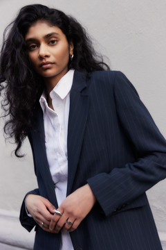 Rita Ls Relaxed Blazer Pin Stri Noos - Dark Sapphire Pin Stripe