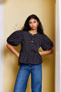 Printed Cotton Peplum Blouse - Phantom