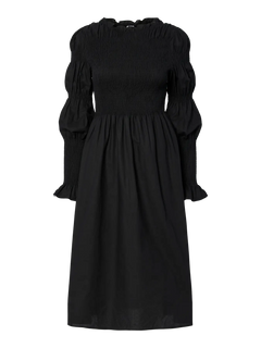 Yaschemma Ls Smock Midi Dress - Black