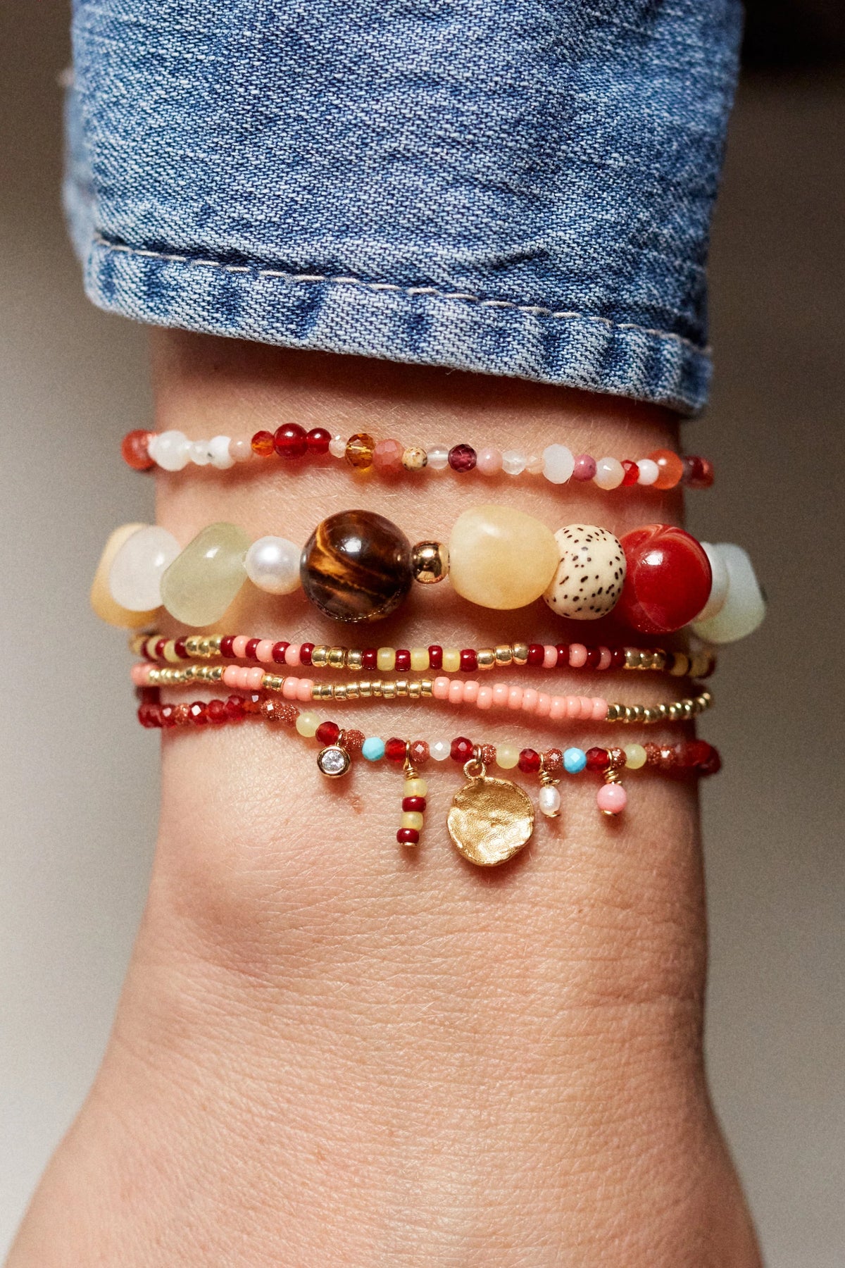 Maroon Harmony Bracelet - Gold