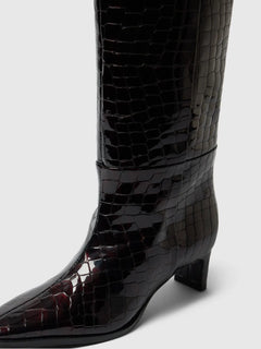 Olivia Leather High Shafted Boot - Fig Croco