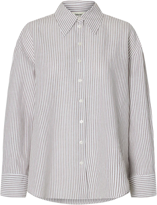 Cleo Oversize Linen Blend Shirt - Bright White Chocolate Chip