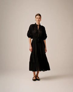 Cotton Slub Midi Dress - Black