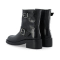 Biaharper Mid Calf Biker Boot Pull Up Leather - Black
