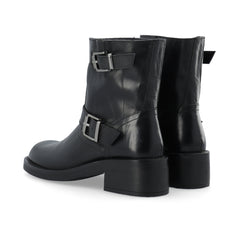 Biaharper Mid Calf Biker Boot Pull Up Leather - Black
