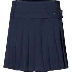 Belted Pleated Skirt - Dark Blue