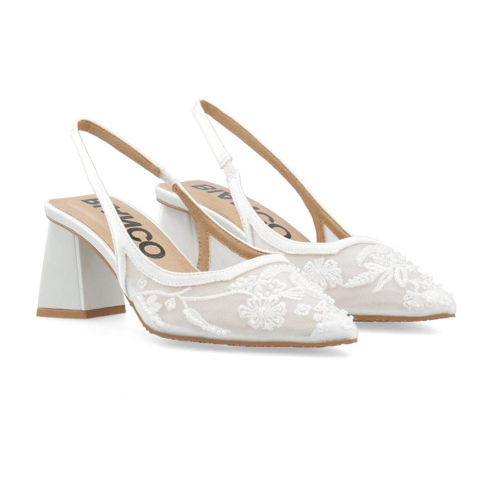 Biamaralyn Slingback Beaded Mesh - Off White