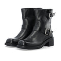 Biaharper Mid Calf Biker Boot Pull Up Leather - Black