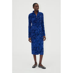 Gathered Long Sleeve Midi Dress - Fine Line Poppies