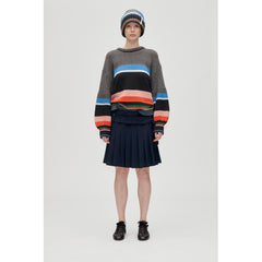 Belted Pleated Skirt - Dark Blue