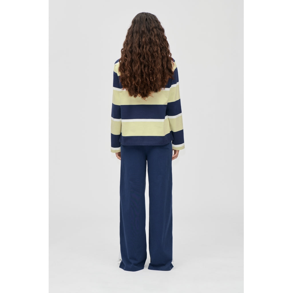 Polo Long Sleeve Top - Yellow And Navy Blue Stripes