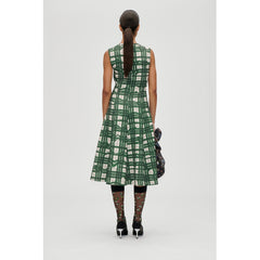 Sleeveless Gathered Midi Dress - Checkered Wave