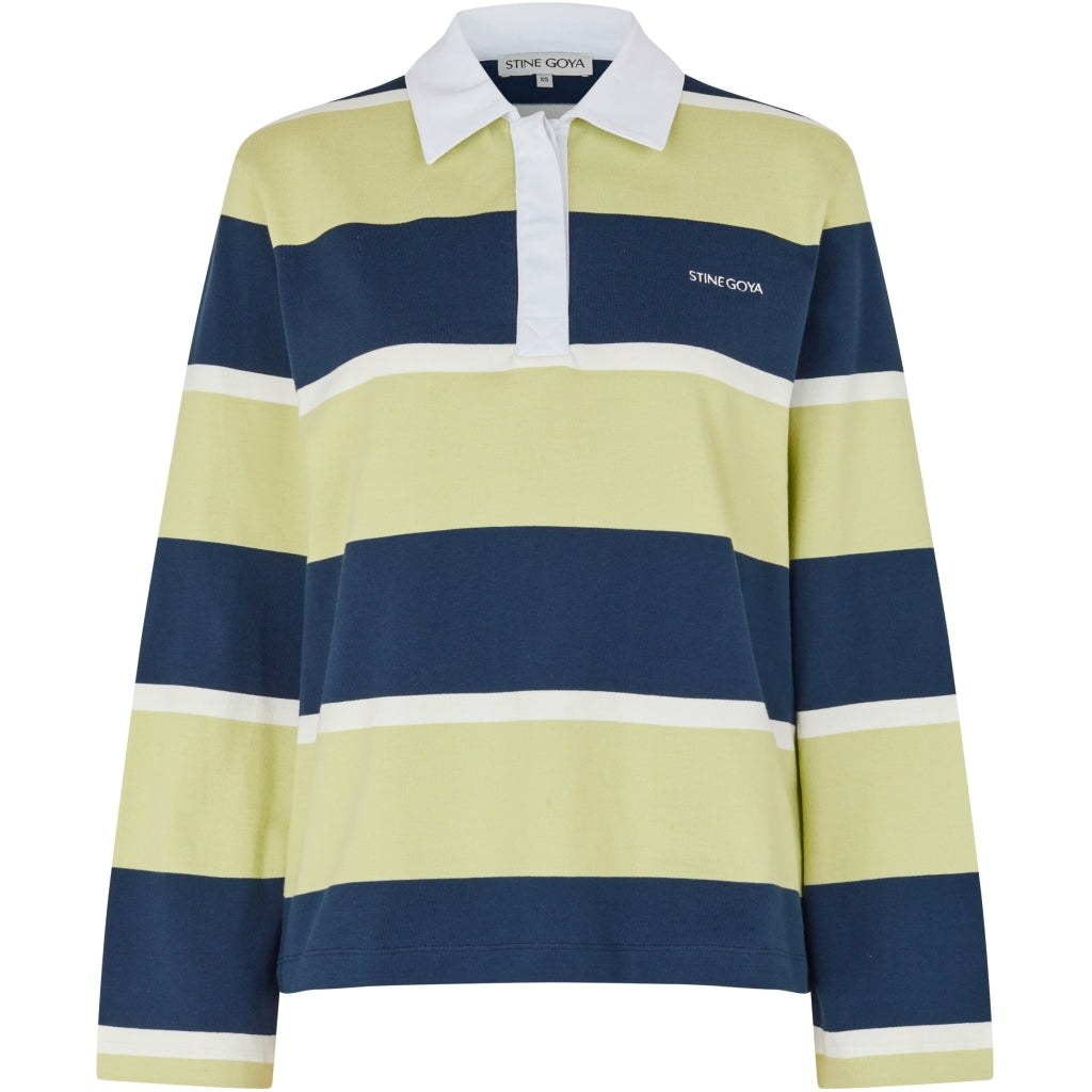 Polo Long Sleeve Top - Yellow And Navy Blue Stripes