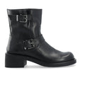 Biaharper Mid Calf Biker Boot Pull Up Leather - Black