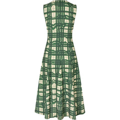 Sleeveless Gathered Midi Dress - Checkered Wave