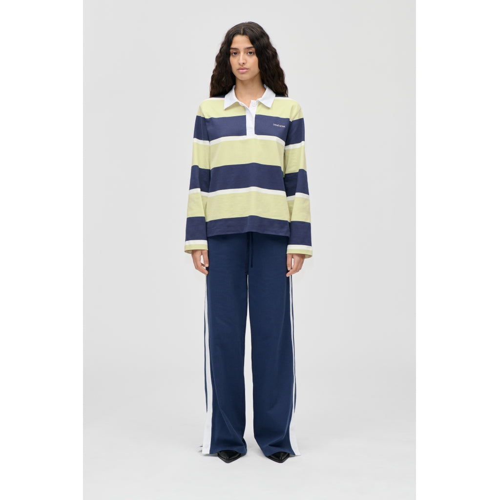 Polo Long Sleeve Top - Yellow And Navy Blue Stripes