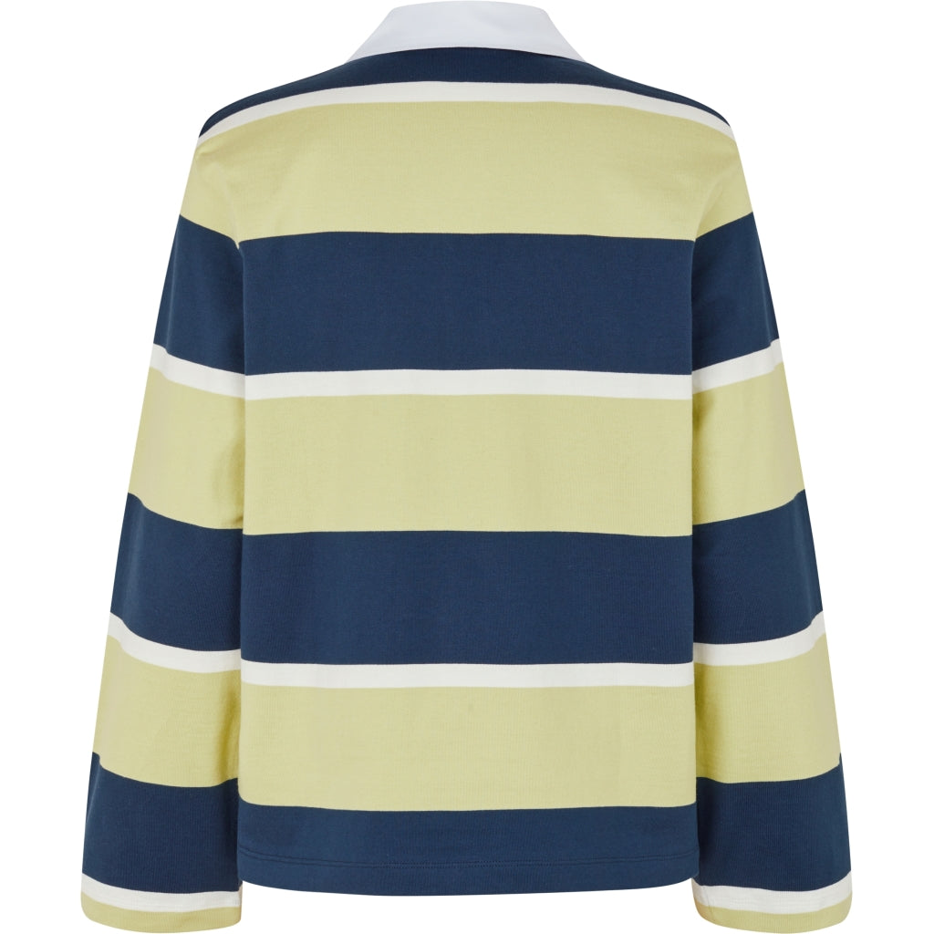 Polo Long Sleeve Top - Yellow And Navy Blue Stripes