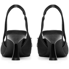 Biapretty Crystal Bow Sling Back Satin - Black