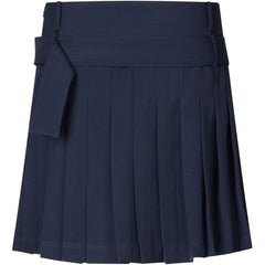 Belted Pleated Skirt - Dark Blue