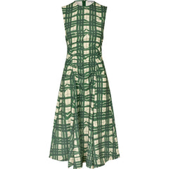 Sleeveless Gathered Midi Dress - Checkered Wave