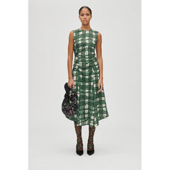 Sleeveless Gathered Midi Dress - Checkered Wave