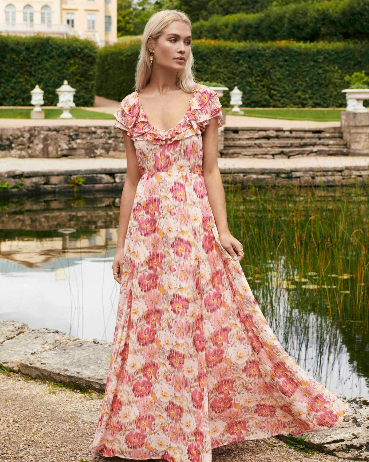 byTiMo - Kjoler - Dotted Georgette Maxi Dress - Brushed Blossom - Villoid