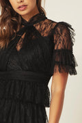 Liona Short Sleeve Lace Dress - Black