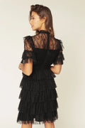 Liona Short Sleeve Lace Dress - Black